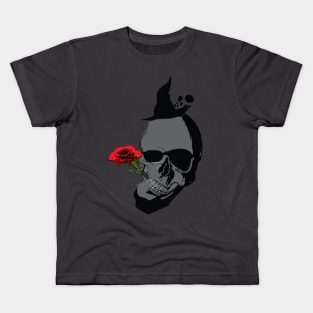 skeleton head and red rose Kids T-Shirt